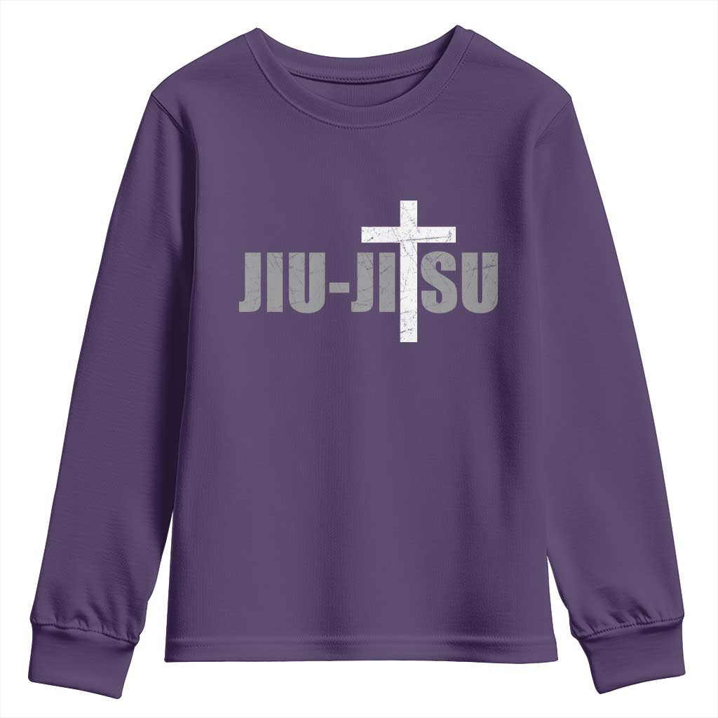 Jiu Jitsu Christian Cross Youth Sweatshirt Retro Vintage Minimal Religious Faith TS10 Purple Print Your Wear