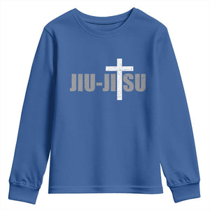 Jiu Jitsu Christian Cross Youth Sweatshirt Retro Vintage Minimal Religious Faith TS10 Royal Blue Print Your Wear