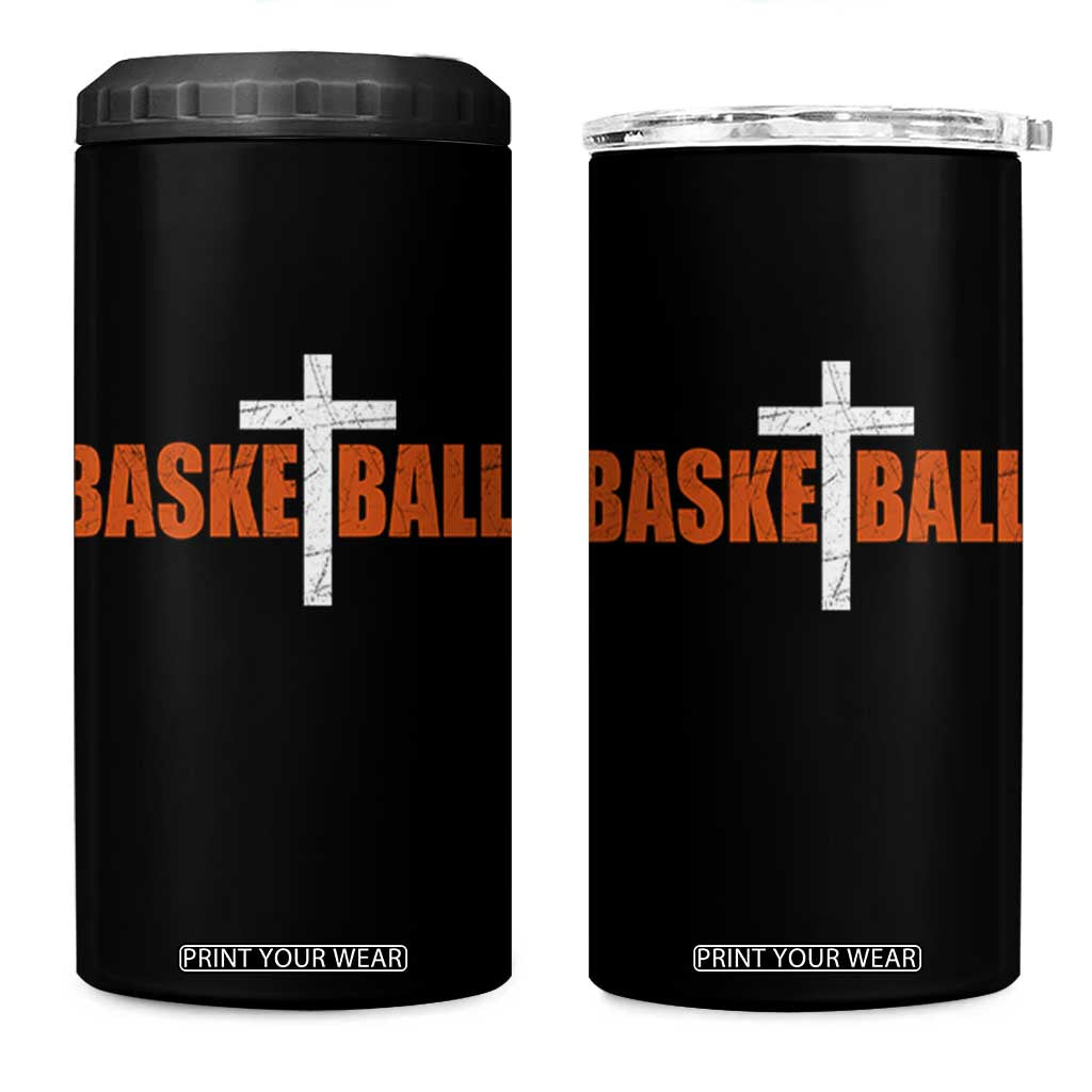 Christian Basketball Cross 4 in 1 Can Cooler Tumbler Retro Vintage Minimal Religious Faith TS10 One Size: 16 oz Black Print Your Wear