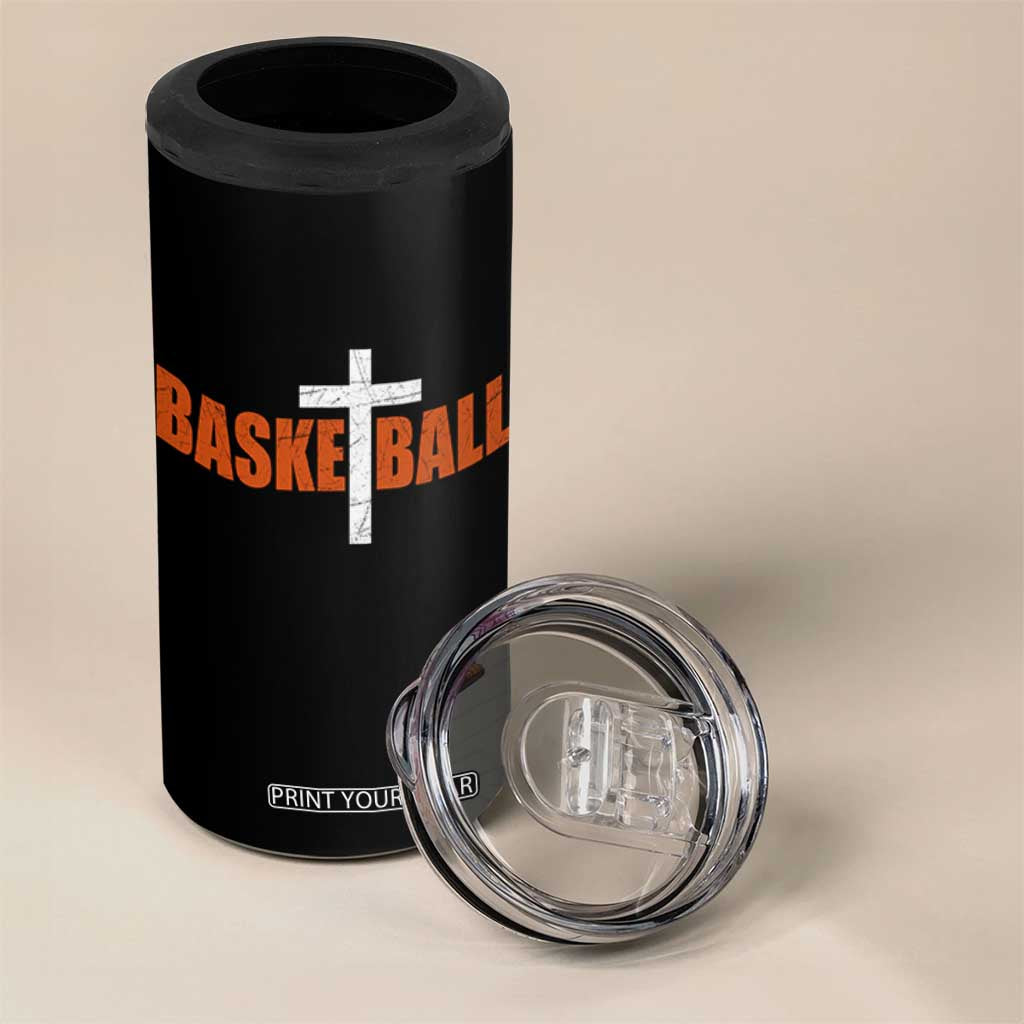 Christian Basketball Cross 4 in 1 Can Cooler Tumbler Retro Vintage Minimal Religious Faith TS10 Print Your Wear