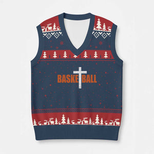 Christian Basketball Cross V-Neck Knit Sweater Vest Retro Vintage Minimal Religious Faith TS10 Navy Red Print Your Wear