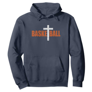 Christian Basketball Cross Hoodie Retro Vintage Minimal Religious Faith TS10 Navy Print Your Wear
