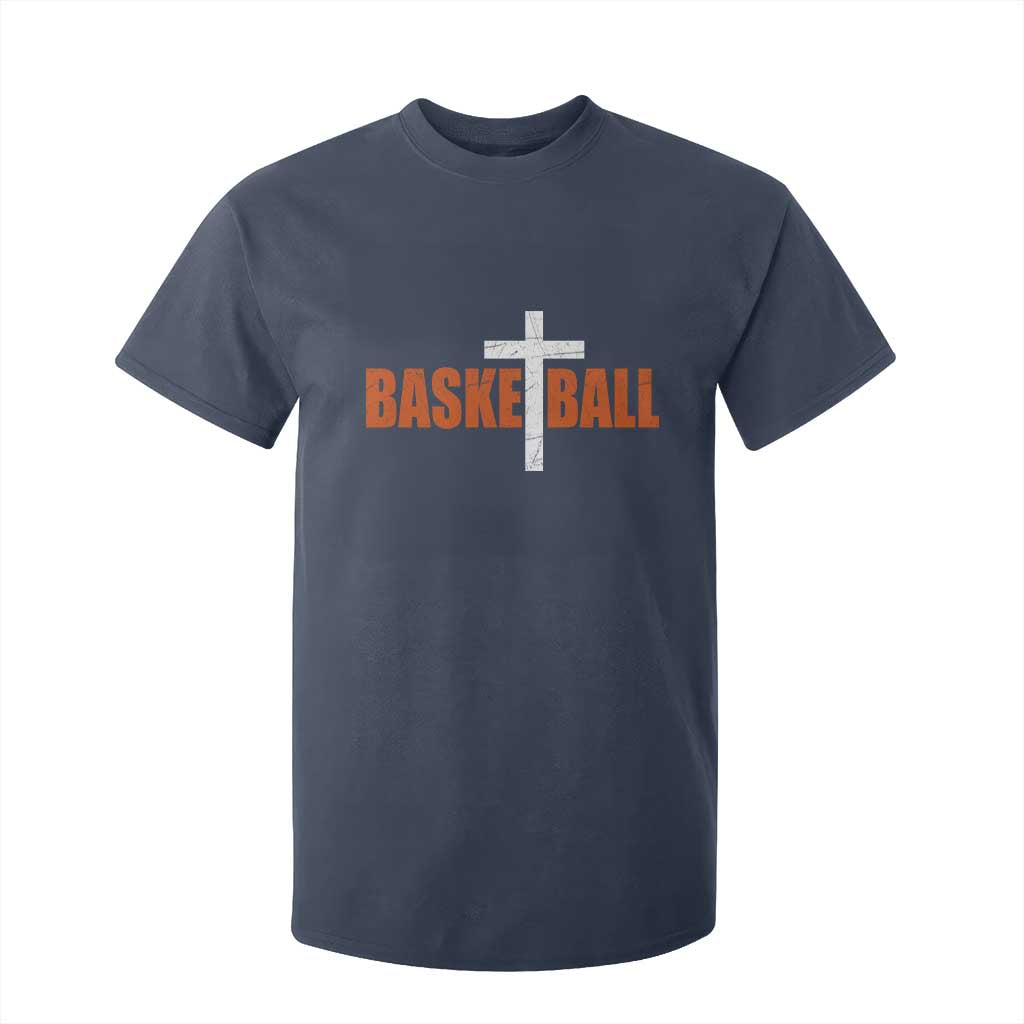 Christian Basketball Cross T Shirt For Kid Retro Vintage Minimal Religious Faith TS10 Navy Print Your Wear