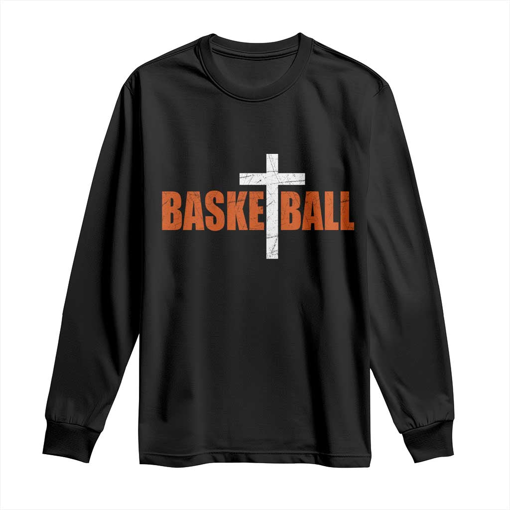 Christian Basketball Cross Long Sleeve Shirt Retro Vintage Minimal Religious Faith TS10 Black Print Your Wear