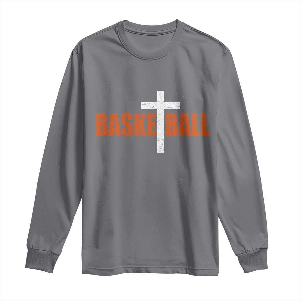 Christian Basketball Cross Long Sleeve Shirt Retro Vintage Minimal Religious Faith TS10 Charcoal Print Your Wear