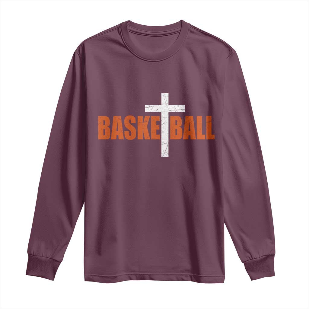 Christian Basketball Cross Long Sleeve Shirt Retro Vintage Minimal Religious Faith TS10 Maroon Print Your Wear