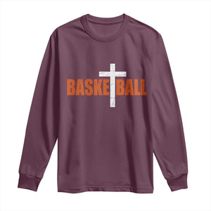 Christian Basketball Cross Long Sleeve Shirt Retro Vintage Minimal Religious Faith TS10 Maroon Print Your Wear