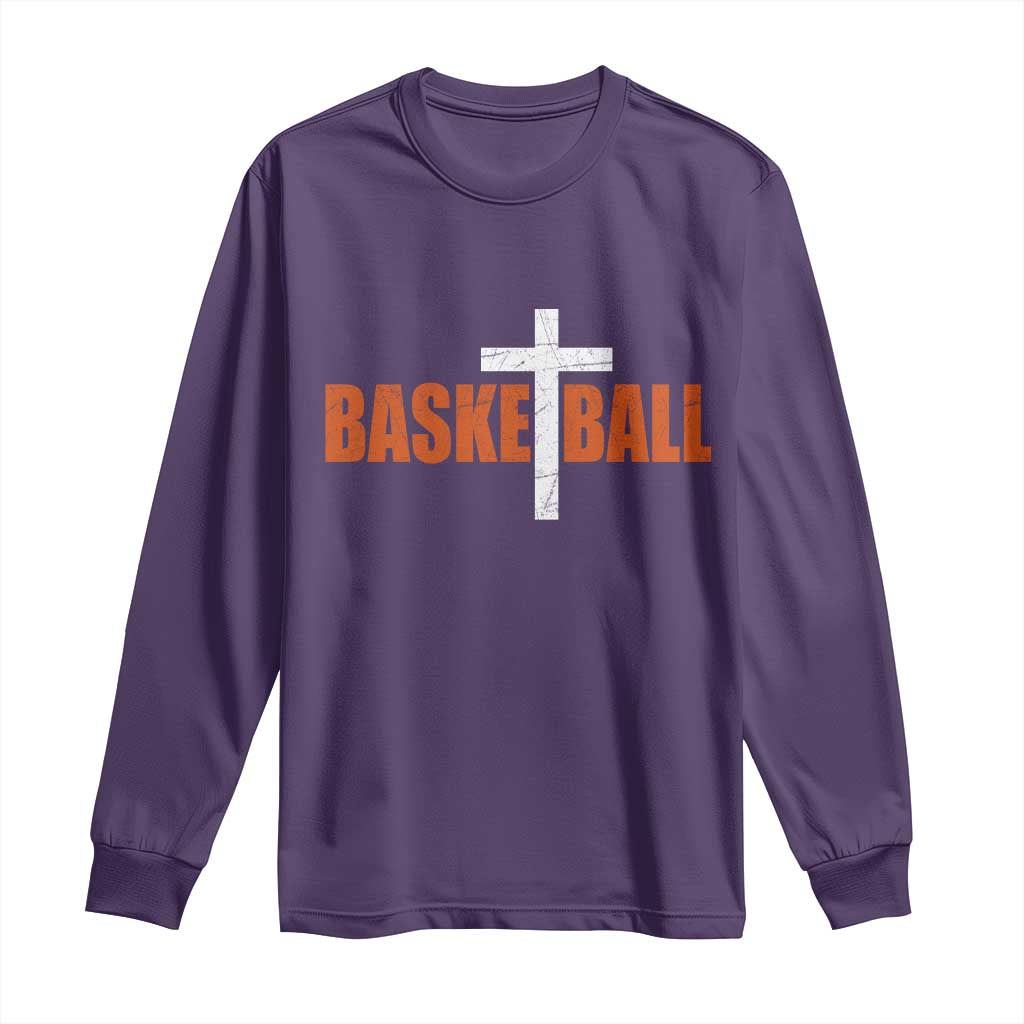 Christian Basketball Cross Long Sleeve Shirt Retro Vintage Minimal Religious Faith TS10 Purple Print Your Wear