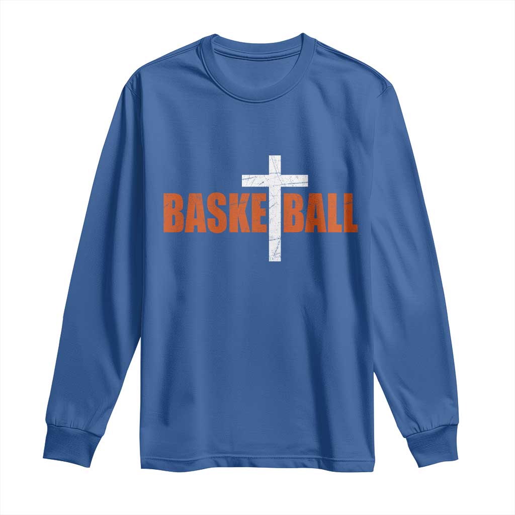 Christian Basketball Cross Long Sleeve Shirt Retro Vintage Minimal Religious Faith TS10 Royal Blue Print Your Wear