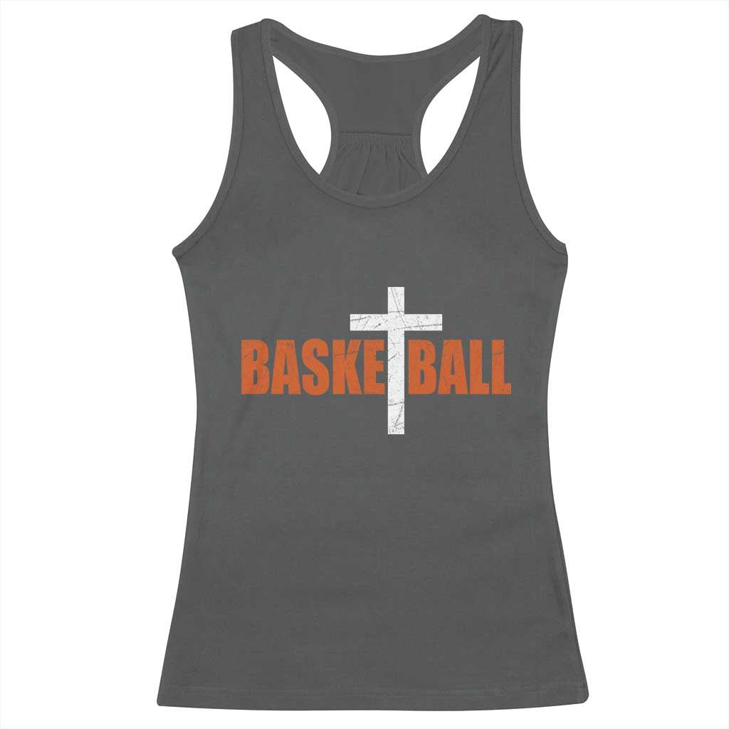 Christian Basketball Cross Racerback Tank Top Retro Vintage Minimal Religious Faith TS10 Dark Heather Print Your Wear