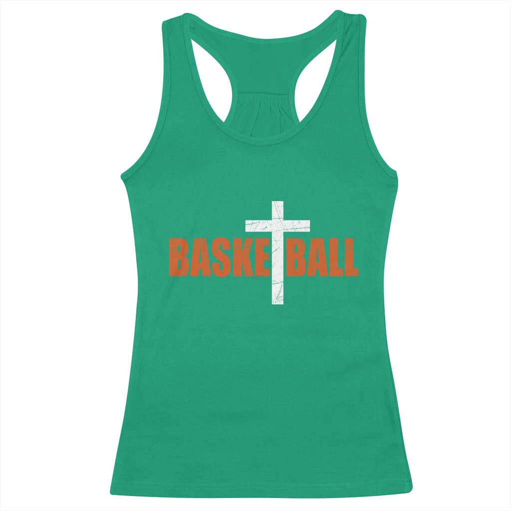Christian Basketball Cross Racerback Tank Top Retro Vintage Minimal Religious Faith TS10 Irish Green Print Your Wear
