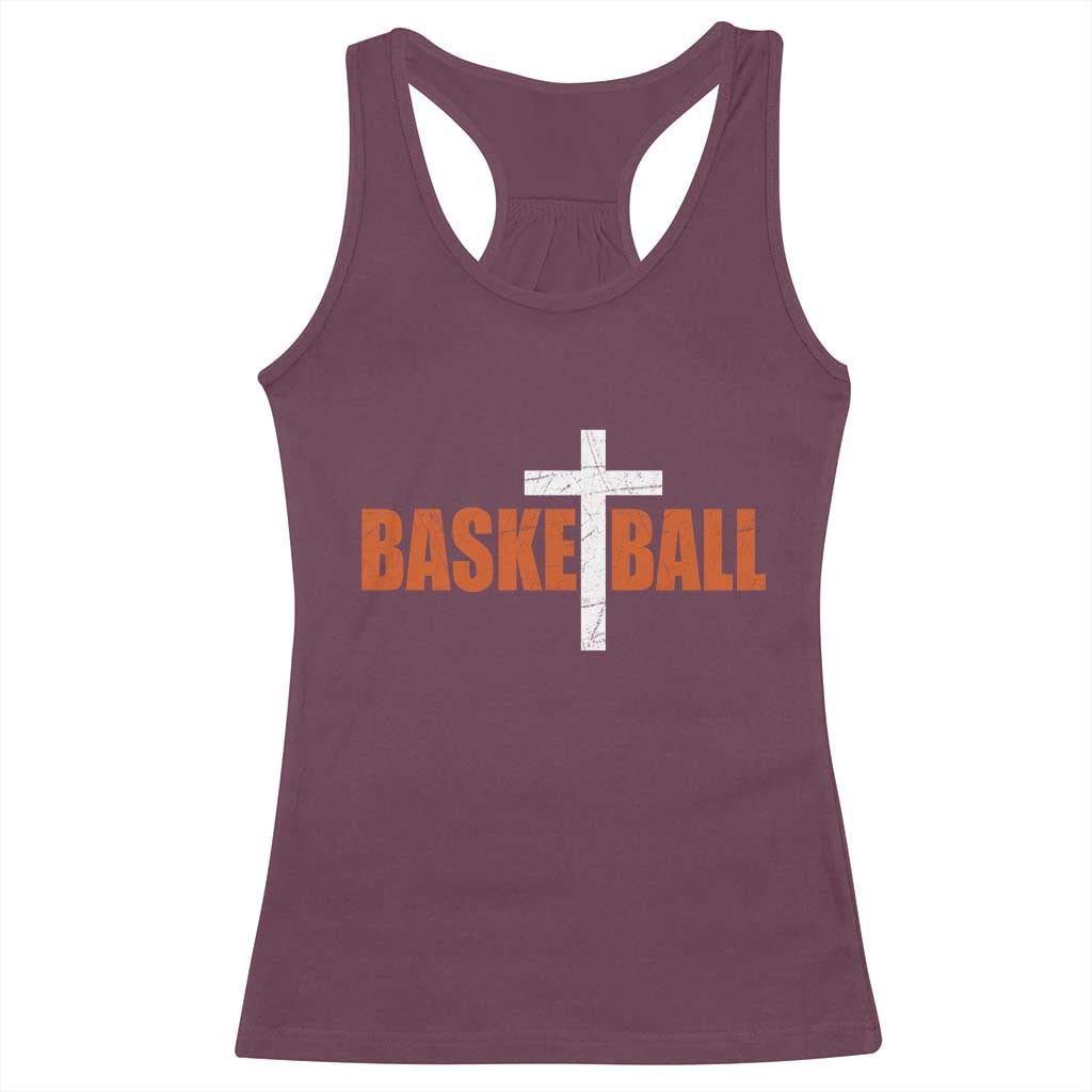 Christian Basketball Cross Racerback Tank Top Retro Vintage Minimal Religious Faith TS10 Maroon Print Your Wear