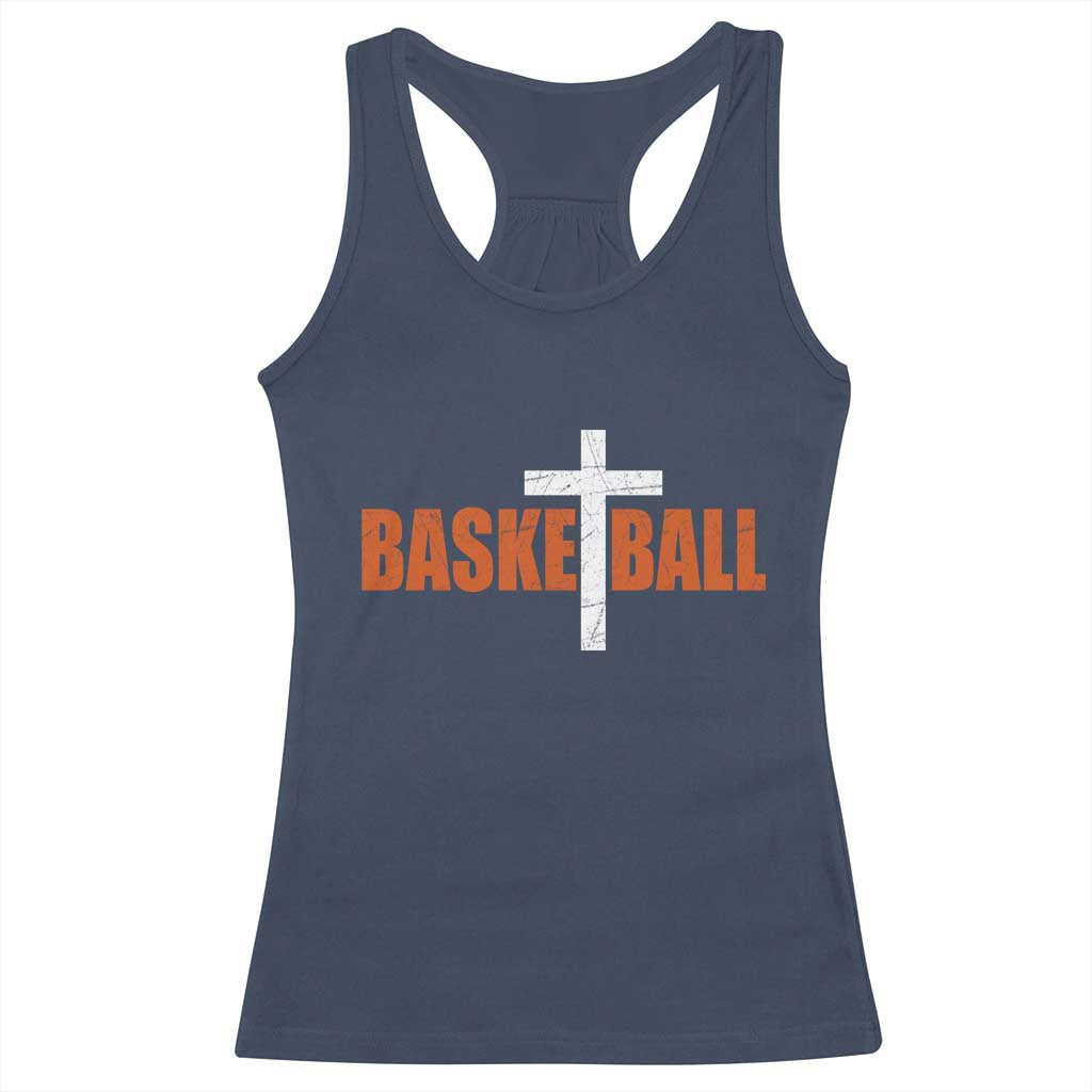 Christian Basketball Cross Racerback Tank Top Retro Vintage Minimal Religious Faith TS10 Navy Print Your Wear