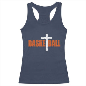 Christian Basketball Cross Racerback Tank Top Retro Vintage Minimal Religious Faith TS10 Navy Print Your Wear