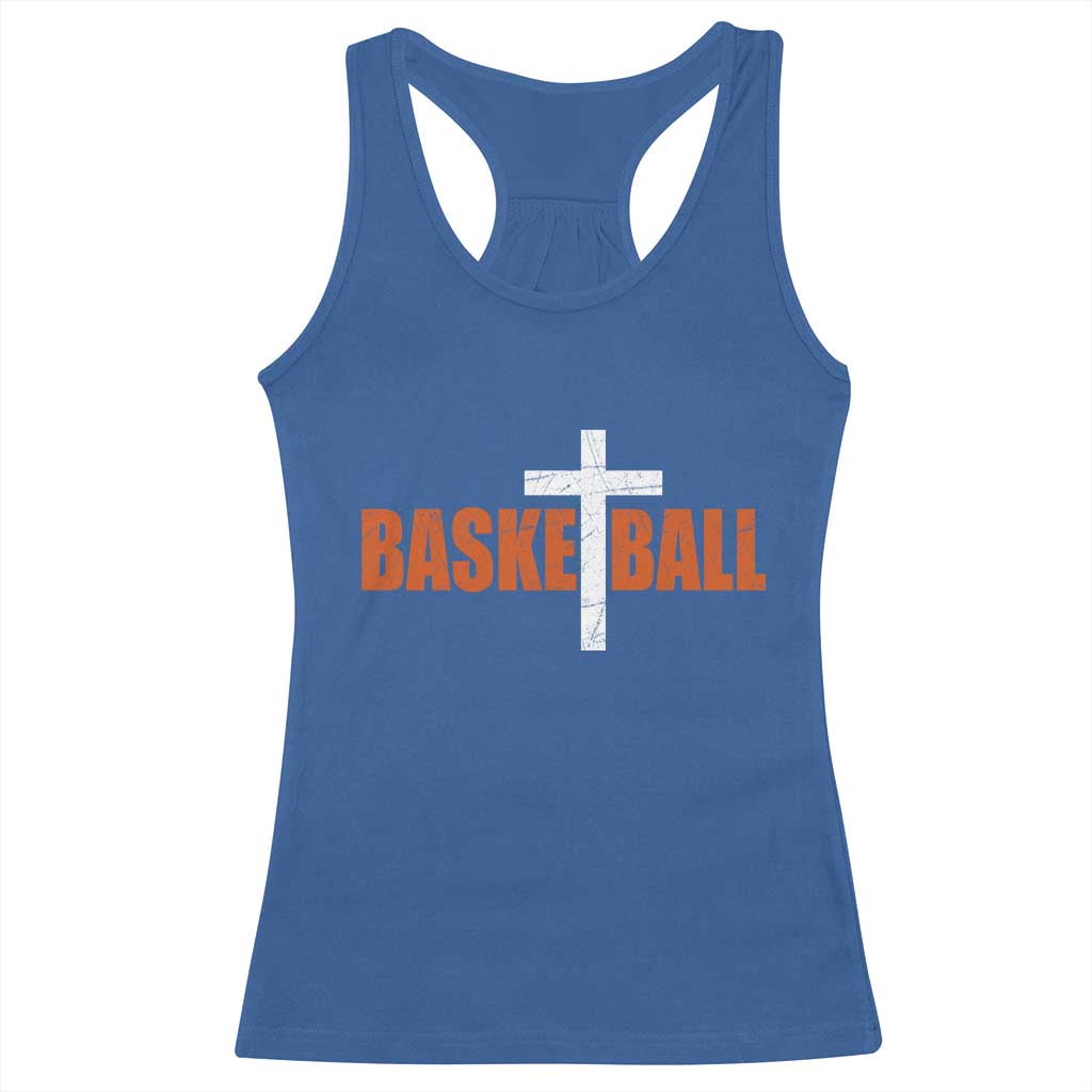 Christian Basketball Cross Racerback Tank Top Retro Vintage Minimal Religious Faith TS10 Royal Blue Print Your Wear