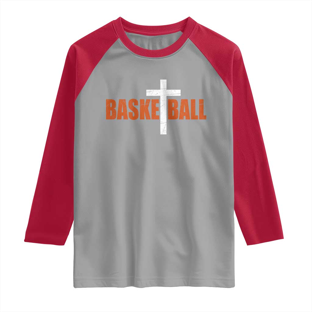 Christian Basketball Cross Raglan Shirt Retro Vintage Minimal Religious Faith TS10 Sport Gray Red Print Your Wear
