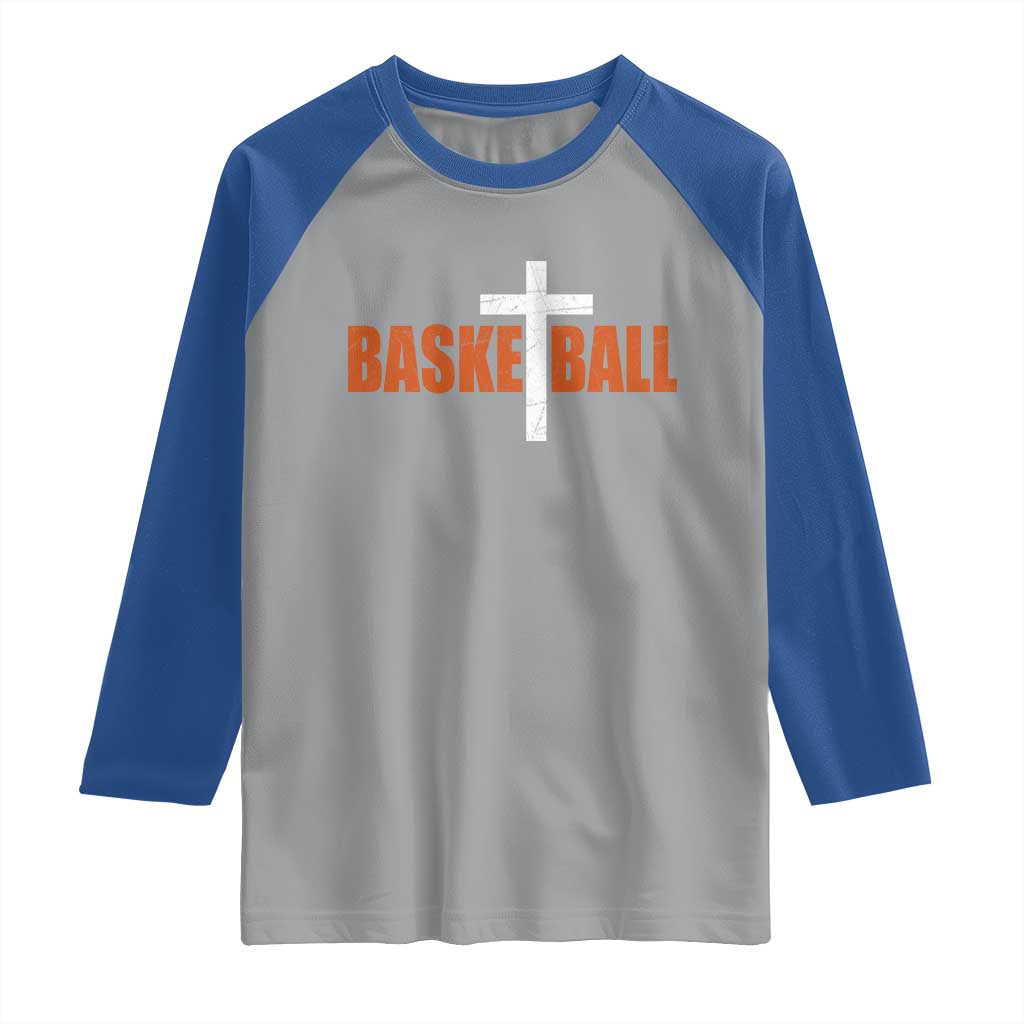 Christian Basketball Cross Raglan Shirt Retro Vintage Minimal Religious Faith TS10 Sport Gray Royal Print Your Wear