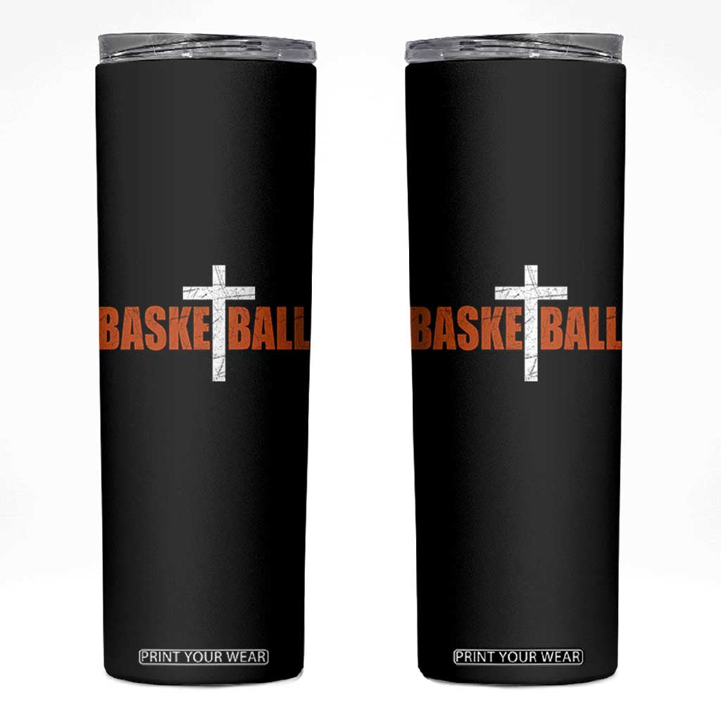 Christian Basketball Cross Skinny Tumbler Retro Vintage Minimal Religious Faith TS10 Black Print Your Wear