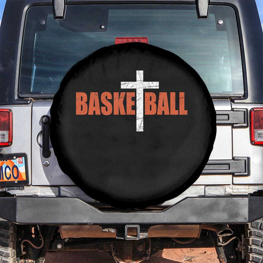 Christian Basketball Cross Spare Tire Cover Retro Vintage Minimal Religious Faith TS10 No hole Black Print Your Wear