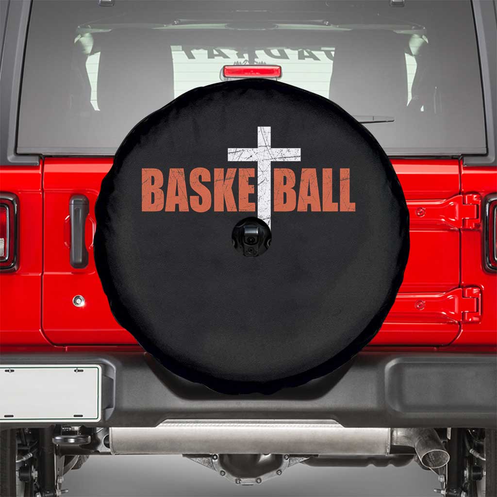Christian Basketball Cross Spare Tire Cover Retro Vintage Minimal Religious Faith TS10 Black Print Your Wear