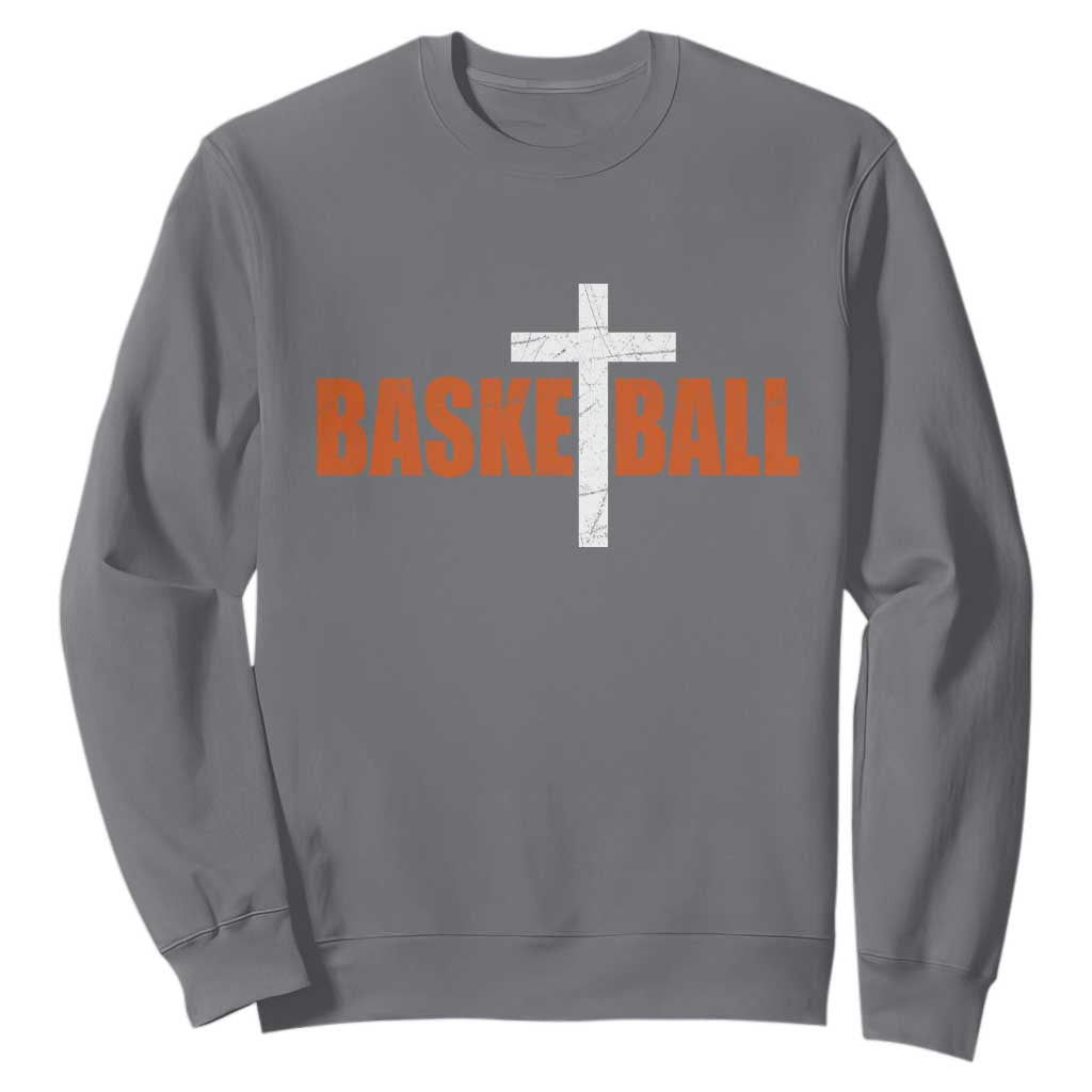 Christian Basketball Cross Sweatshirt Retro Vintage Minimal Religious Faith TS10 Charcoal Print Your Wear