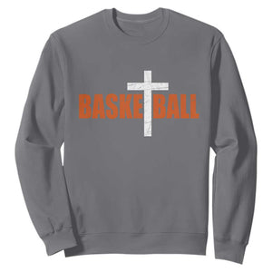 Christian Basketball Cross Sweatshirt Retro Vintage Minimal Religious Faith TS10 Charcoal Print Your Wear