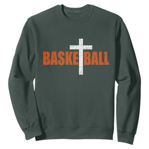 Christian Basketball Cross Sweatshirt Retro Vintage Minimal Religious Faith TS10 Dark Forest Green Print Your Wear