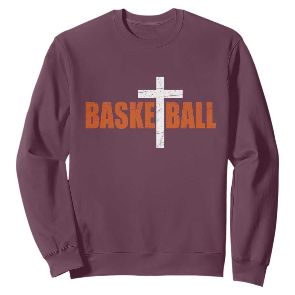 Christian Basketball Cross Sweatshirt Retro Vintage Minimal Religious Faith TS10 Maroon Print Your Wear