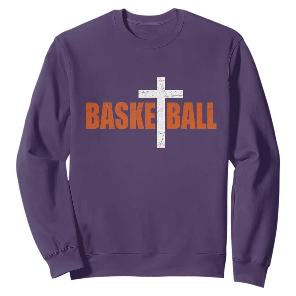 Christian Basketball Cross Sweatshirt Retro Vintage Minimal Religious Faith TS10 Purple Print Your Wear