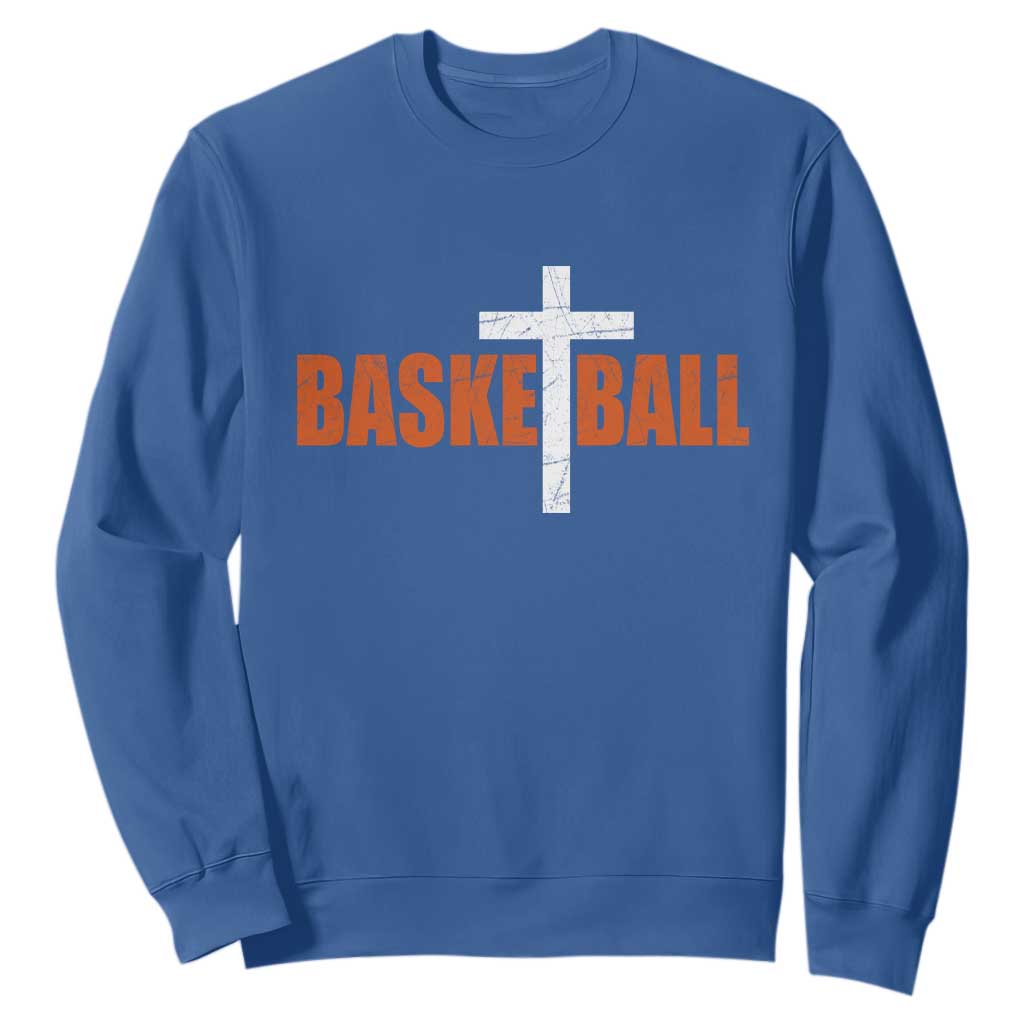 Christian Basketball Cross Sweatshirt Retro Vintage Minimal Religious Faith TS10 Royal Blue Print Your Wear