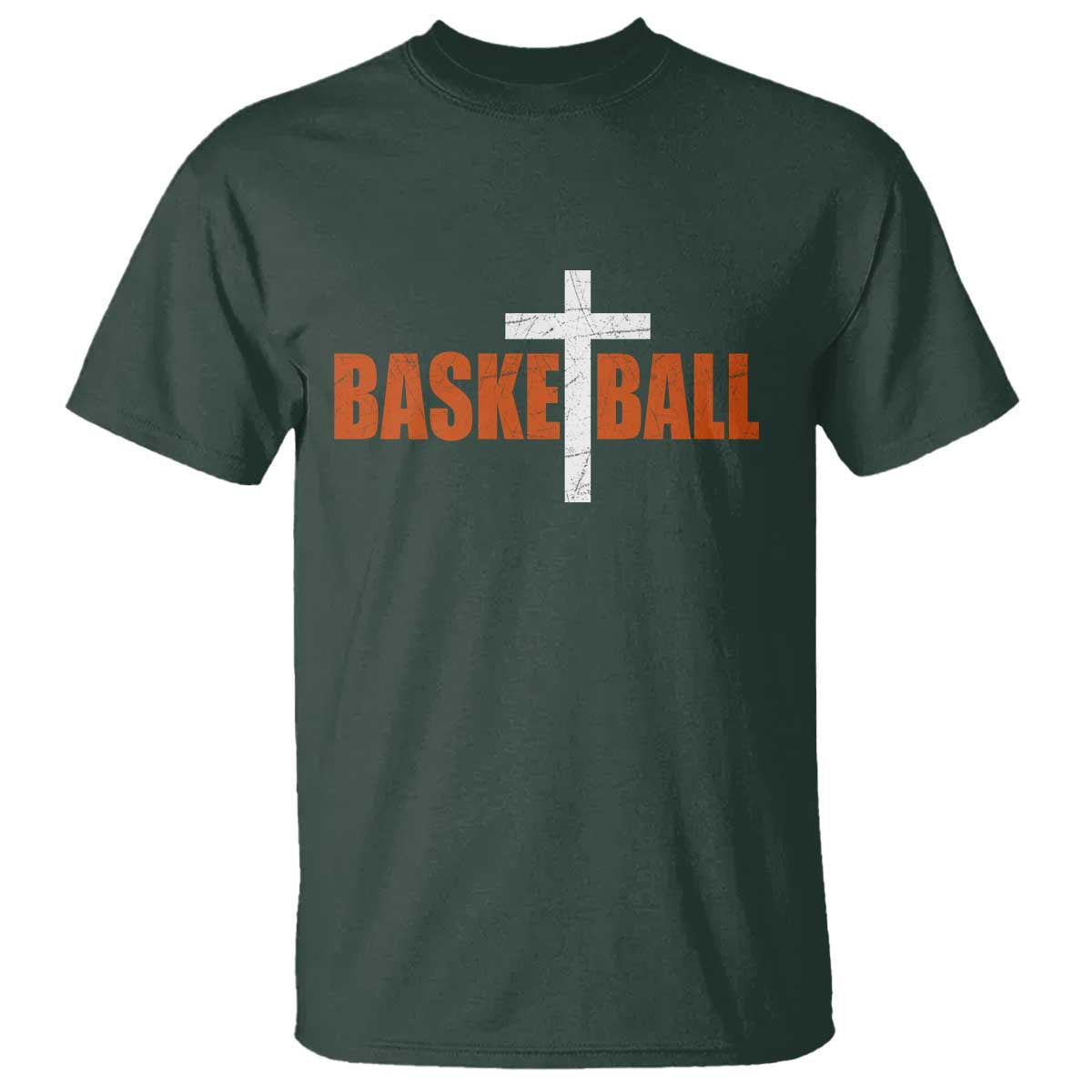 Christian Basketball Cross T Shirt Retro Vintage Minimal Religious Faith TS10 Dark Forest Green Print Your Wear