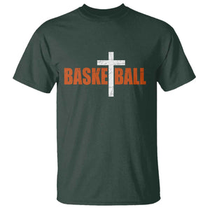 Christian Basketball Cross T Shirt Retro Vintage Minimal Religious Faith TS10 Dark Forest Green Print Your Wear
