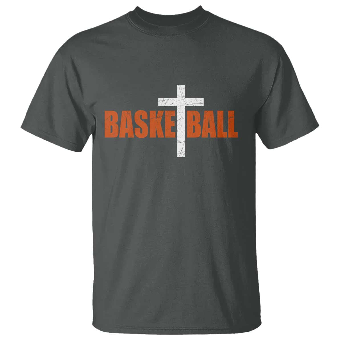 Christian Basketball Cross T Shirt Retro Vintage Minimal Religious Faith TS10 Dark Heather Print Your Wear