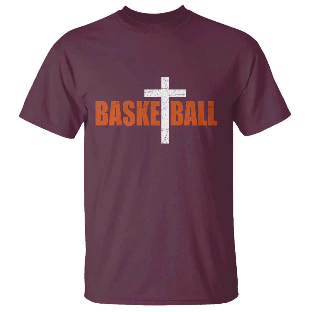 Christian Basketball Cross T Shirt Retro Vintage Minimal Religious Faith TS10 Maroon Print Your Wear