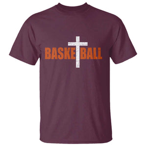 Christian Basketball Cross T Shirt Retro Vintage Minimal Religious Faith TS10 Maroon Print Your Wear