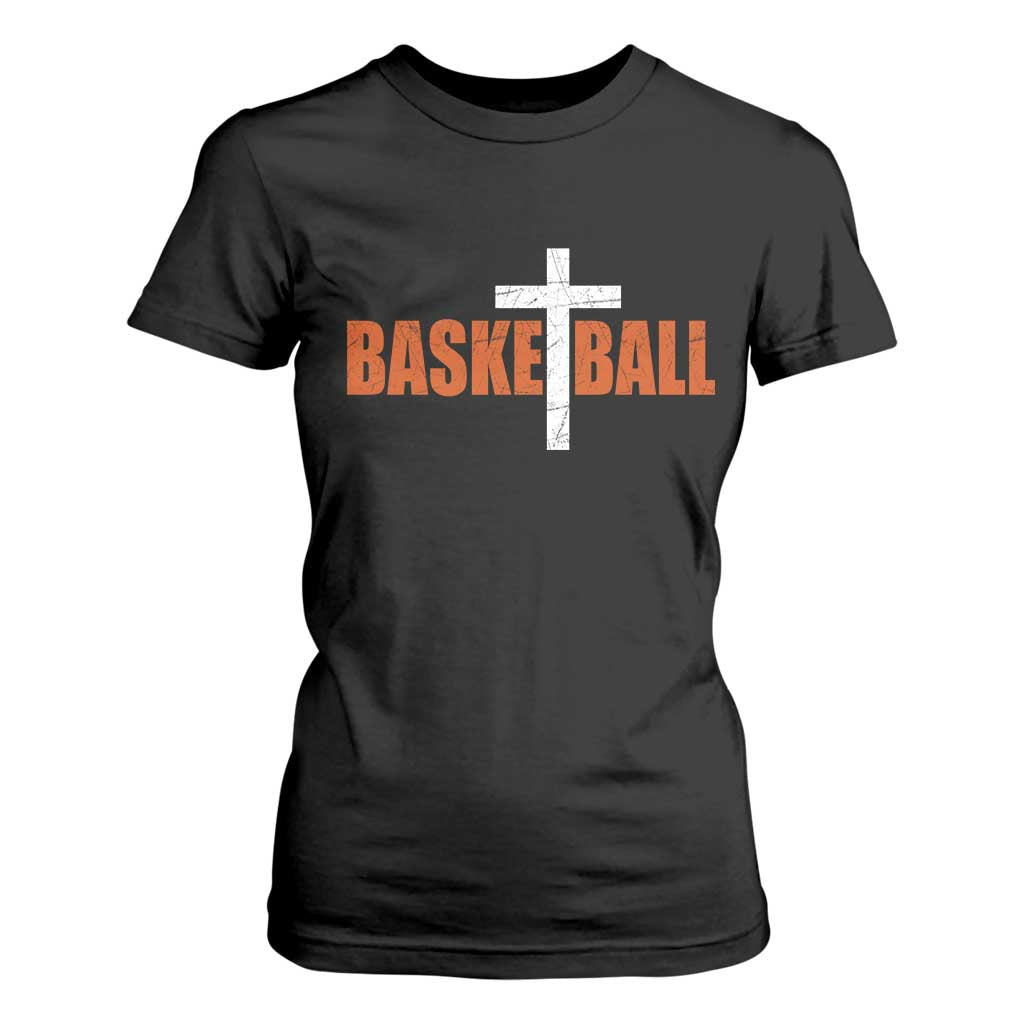 Christian Basketball Cross T Shirt For Women Retro Vintage Minimal Religious Faith TS10 Black Print Your Wear