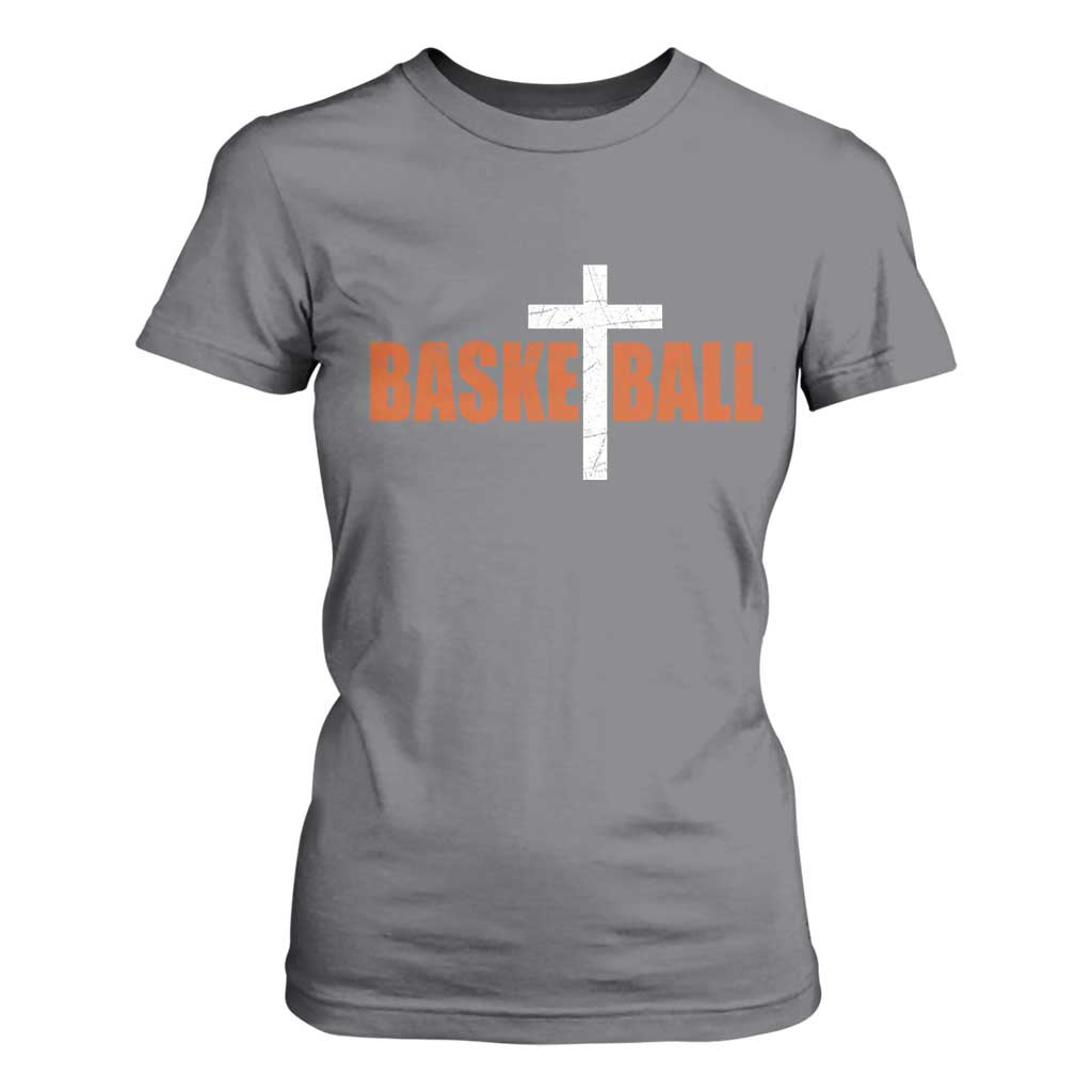 Christian Basketball Cross T Shirt For Women Retro Vintage Minimal Religious Faith TS10 Charcoal Print Your Wear