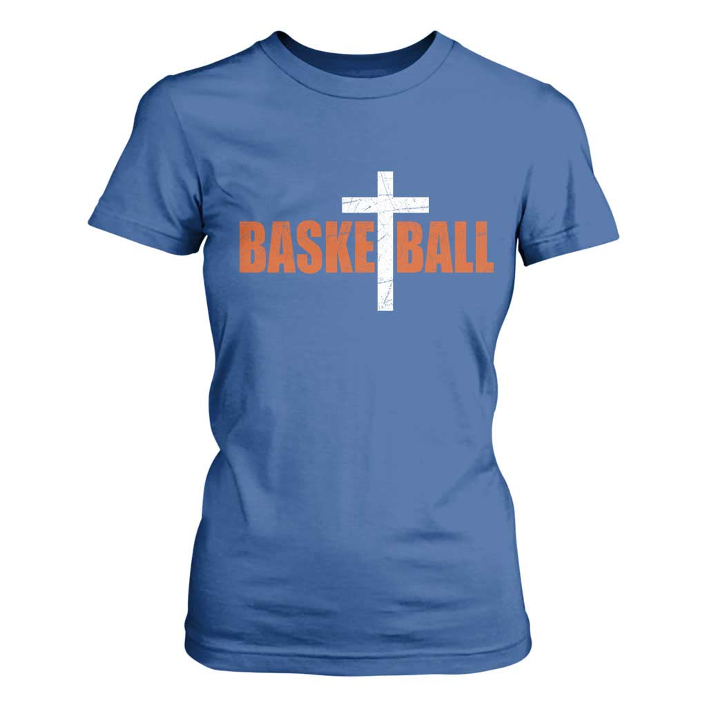 Christian Basketball Cross T Shirt For Women Retro Vintage Minimal Religious Faith TS10 Royal Blue Print Your Wear