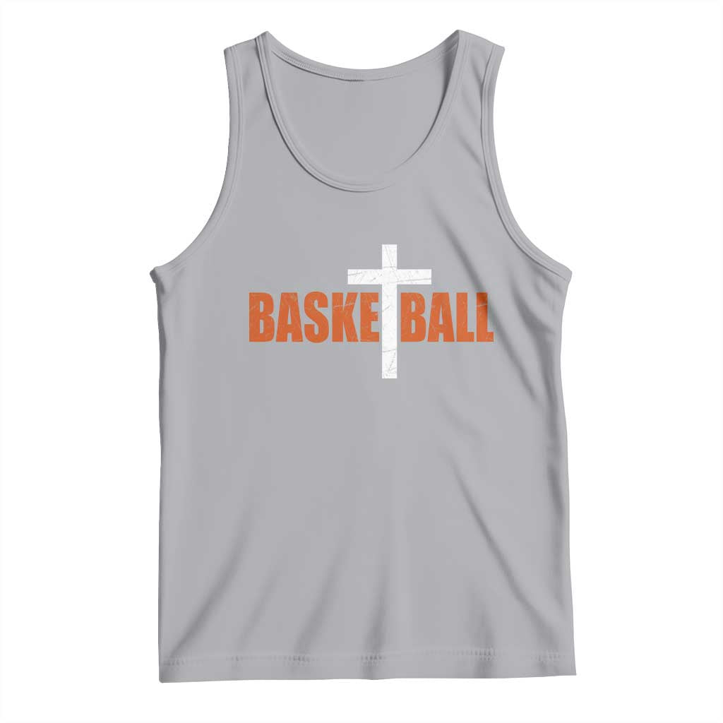 Christian Basketball Cross Tank Top Retro Vintage Minimal Religious Faith TS10 Athletic Heather Print Your Wear