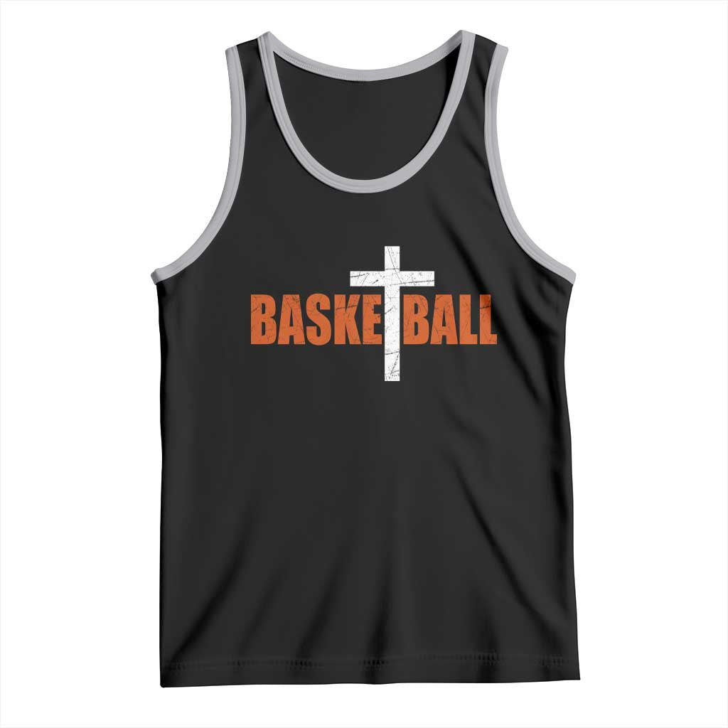 Christian Basketball Cross Tank Top Retro Vintage Minimal Religious Faith TS10 Black Athletic Heather Print Your Wear