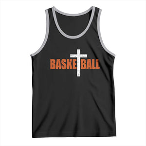 Christian Basketball Cross Tank Top Retro Vintage Minimal Religious Faith TS10 Black Athletic Heather Print Your Wear