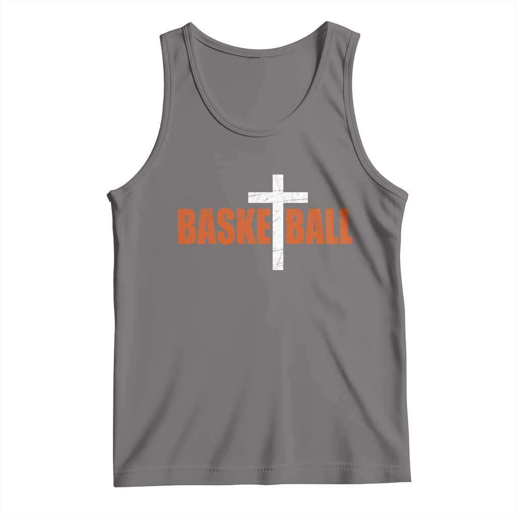 Christian Basketball Cross Tank Top Retro Vintage Minimal Religious Faith TS10 Deep Heather Print Your Wear