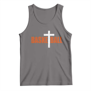 Christian Basketball Cross Tank Top Retro Vintage Minimal Religious Faith TS10 Deep Heather Print Your Wear