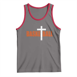 Christian Basketball Cross Tank Top Retro Vintage Minimal Religious Faith TS10 Deep Heather Red Print Your Wear