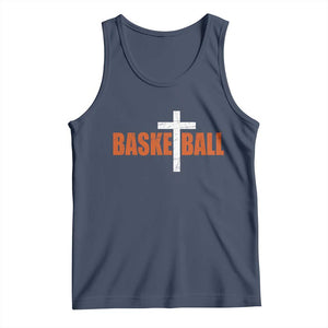 Christian Basketball Cross Tank Top Retro Vintage Minimal Religious Faith TS10 Navy Print Your Wear