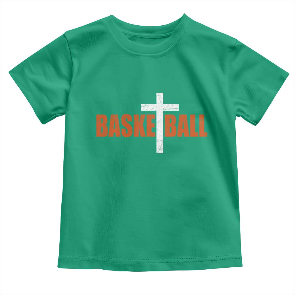 Christian Basketball Cross Toddler T Shirt Retro Vintage Minimal Religious Faith TS10 Irish Green Print Your Wear