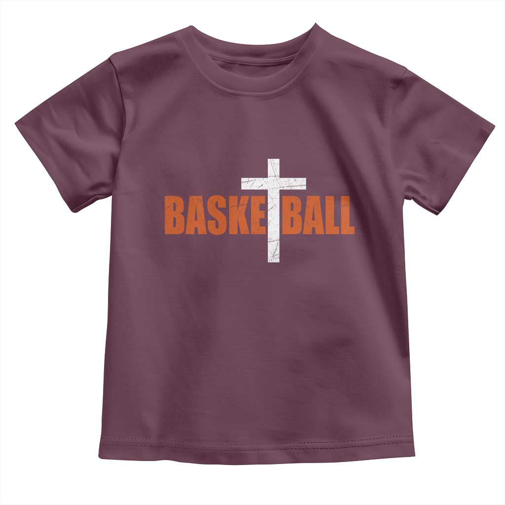 Christian Basketball Cross Toddler T Shirt Retro Vintage Minimal Religious Faith TS10 Maroon Print Your Wear