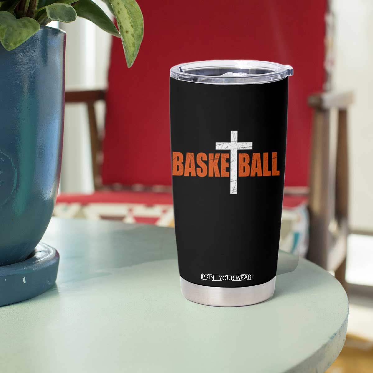 Christian Basketball Cross Tumbler Cup Retro Vintage Minimal Religious Faith TS10 Print Your Wear