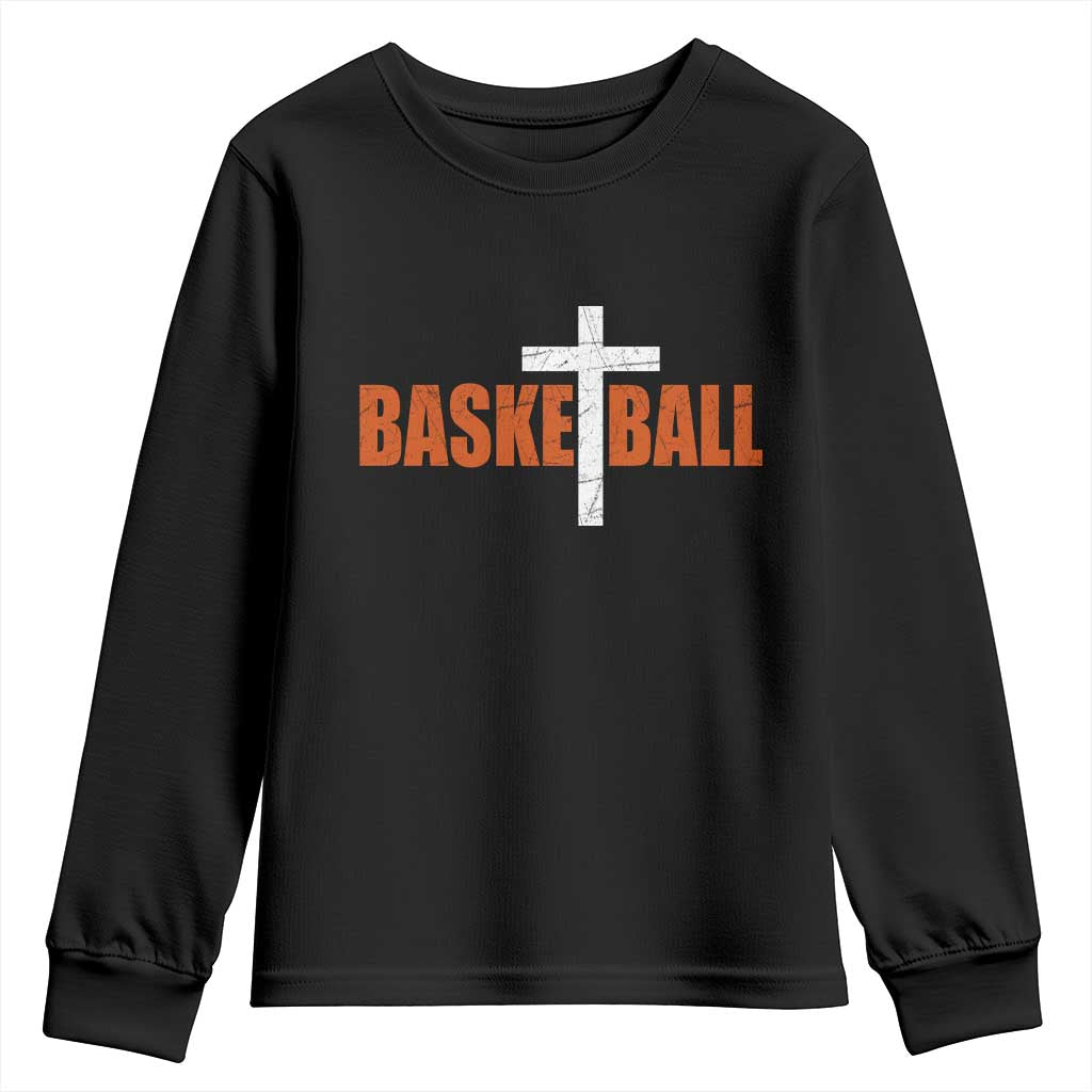 Christian Basketball Cross Youth Sweatshirt Retro Vintage Minimal Religious Faith TS10 Black Print Your Wear