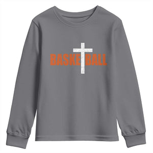 Christian Basketball Cross Youth Sweatshirt Retro Vintage Minimal Religious Faith TS10 Charcoal Print Your Wear